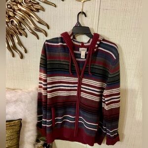 Vtg LL Bean  Cardigan Lambs Wool XXL Nordic Hoodie Sweater C1
